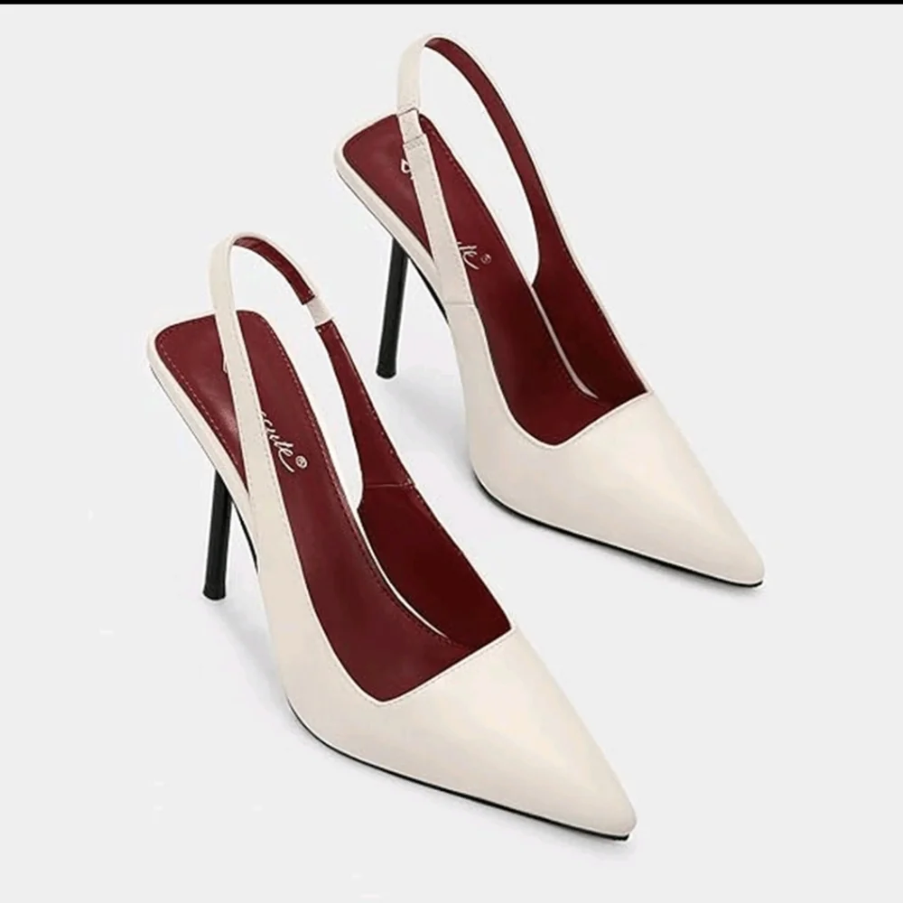 NWT Fashion Kiss Faux Leather Pointed Toe Slingback Stiletto Pump,10.5, Cream/…